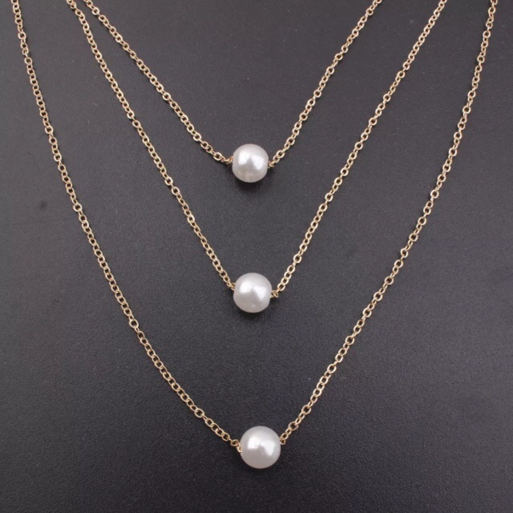 Boho Dainty Pearl Multilayer Gold Necklace - Picture 2 of 2